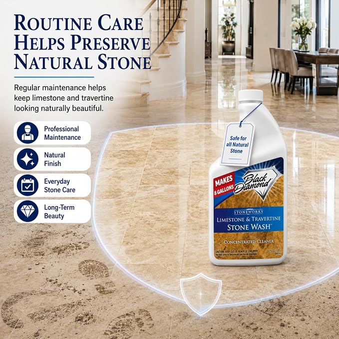 Black Diamond Stoneworks Limestone & Travertine Stone Wash Concentrate – pH Neutral Cleaner for All Sealed & Unsealed Natural Stone Floors Including Marble, Slate, Granite & More. (1 Quart)