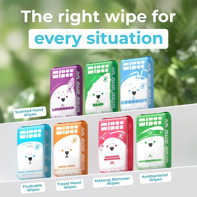 Impossibly Compact Travel Flushable Wipes - 99.5% Water and Aloe - Safe for Sensitive Skin - Travel Essentials for Adults & Kids, Mint, 8 Pack 48 Wipes