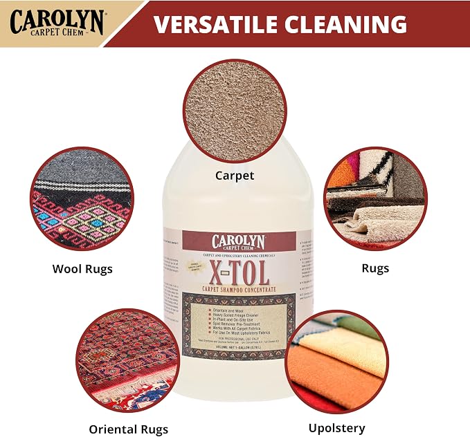 Carolyn X-TOL Carpet Shampoo Concentrate – 1 Gallon | Professional Carpet, Rug & Upholstery Cleaner | Deep Cleaning Formula for Wool, Oriental Rugs & Fabric Furniture | Made in USA
