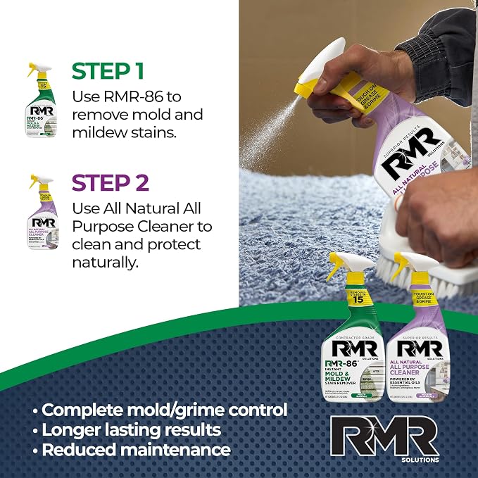 RMR Total Clean Team – Instant Stain Remover + All Natural All Purpose Cleaner, Indoor/Outdoor Cleaning Spray Kit for Kitchens, Bathrooms, Furniture, Siding, & Deck, 2–32 Oz Bottles