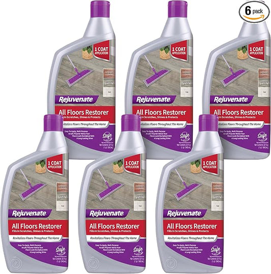 Rejuvenate All Floors Restorer, Fills Scratches, Shines & Protects, 6 Pack | 1-Coat Application Fills Scratches, Shines & Protects, Safe on Sealed Hardwood, Laminate, Vinyl, & Tile, Safe For Pets & Kids