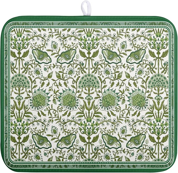 Green Floral Dish Drying Mat for Kitchen Counter 16x18 Inch Spring Summer Flowers Drying Mats Microfiber Absorbent Dish Drainer Pad Reusable Washable Dish Draining Mat for Coffee Bar Sink