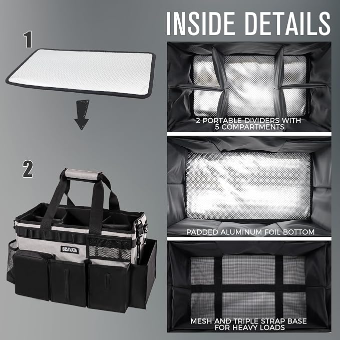 SCAVATA Wearable Cleaning Caddy Bag, Cleaning Caddy Supplies Organizer with Handle & Shoulder Straps for Housekeepers, Under Sink & Car Cleaning Tool Organizers with 4 Foldable Divider (Grey)