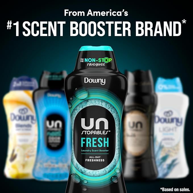 Downy Unstopables In Wash Scent Booster Beads, Fresh Scent, 24 oz, Laundry Beads for odor Protection, Downy Scent Booster Beads, Laundry Scent Boosters (Pack of 2)