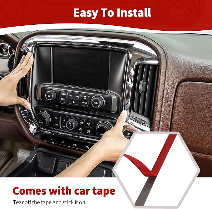 RT-TCZ for Silverado Dashboard Panel Trim Cover Chrome Bezel for GMC Sierra Chevy Silverado 2014-2017 Silver Chrome Interior Accessories 4pcs