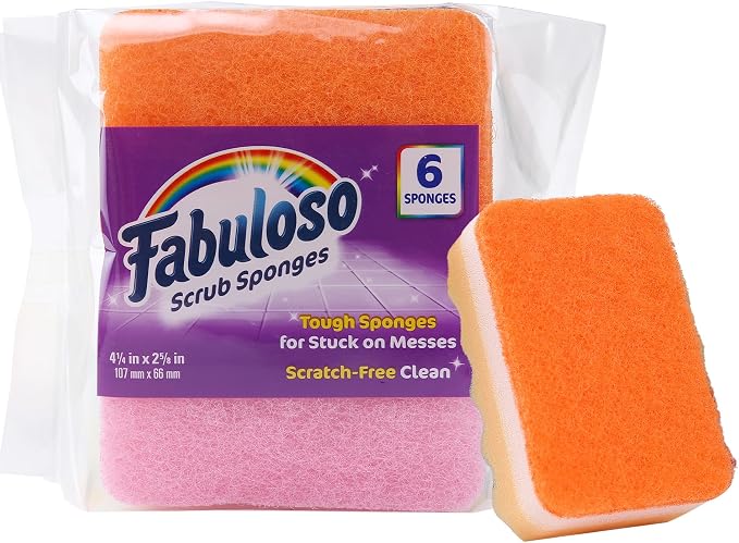 Fabuloso Scratch-Free Kitchen Dish Sponges Rainbow Cellulose Scrubber Sponge with Scouring Pad Dishes Pots Pans Counters and Sinks Tough on Messes 4.25 x 2.75 x 1.25 in 6 Count Single Pack Supply