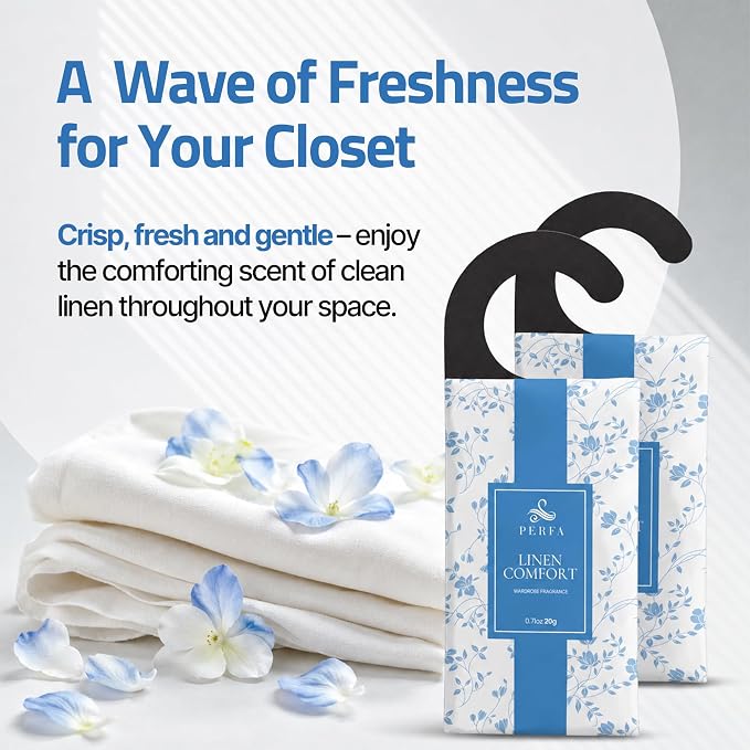 12 Packs Large Closet Deodorizer for Women - Linen Odor Absorber by Perfa | Hanging Scented Luxury Fragrance - Weeks of Continuous Freshness - Keeps Stored Fabrics Smelling New - Good for 120 Days