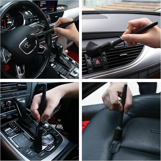 HMPLL 10pcs Detailing Brush Set, Multi-Purpose Car Detailing Brushes | for Cleaning Car Interior, Exterior, Engine, Leather, Including 5 car Cleaning Brush, 3 Wire Brush, 2 Air Vent Brush,Black