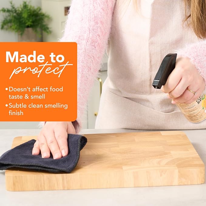 CLARK'S Natural Cutting Board Spray Cleaner with Microfiber Cloth,12oz (Pack of 2) - for Wood Countertop - Filtered Water, Distilled Vinegar, Castile Soap, Lemon & Orange Citrus Oil Extracts