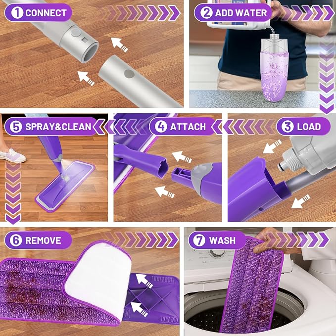 HOMTOYOU Spray Mops for Floor Cleaning: Wet Mop for Hardwood Tile Wood | 3 Washable Microfiber Pads for Swiffer Powermop, 1 Refillable Bottle, Wet and Dry Use, for Families with Pets & Children