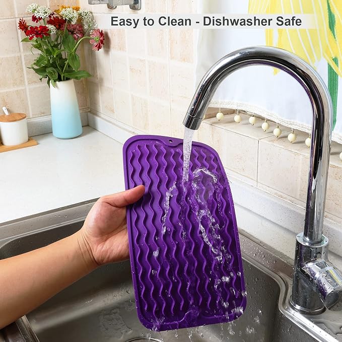 ZLR Silicone Sink Caddy Tray (6" x 12" / 153 x 305mm) - Narrow Sponge Holder for Kitchen Counter - Waterproof Dish Drying Mat, Non-Slip Soap Dispenser Mat & Bathroom Vanity Organizer (Meadow Violet)