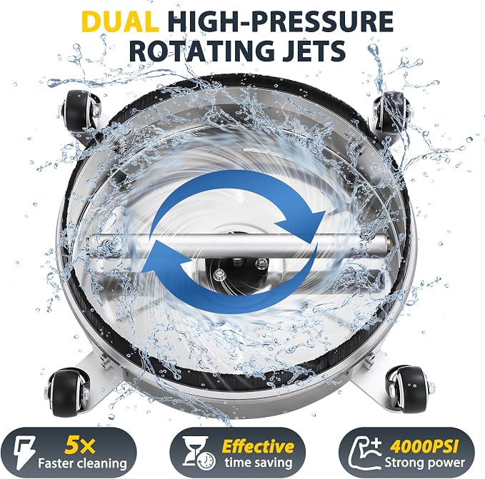 Dalmbox 14" Pressure Washer Surface Cleaner with 4 Wheels, 1/4" Quick Plug, Stainless Steel Housing, 4000 PSI, Pressure Washer Surface Cleaner Attachment for Patio, Courtyard, Concrete, Sidewalks