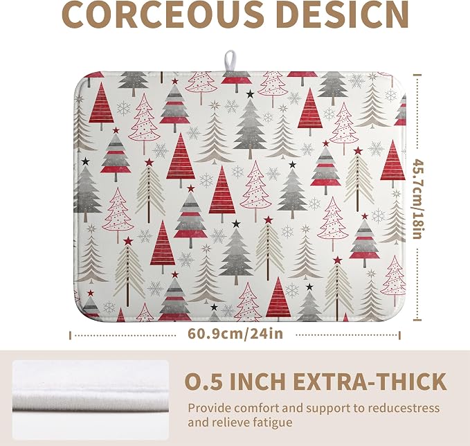 Christmas Dish Drying Mats for Kitchen Counter Xmas Tree Drying Mat Winter Holiday Dishes Drying Pad Microfiber Absorbent Dish Draining Mat Washable Dish Drainer Rack Mat 18x24 Inch