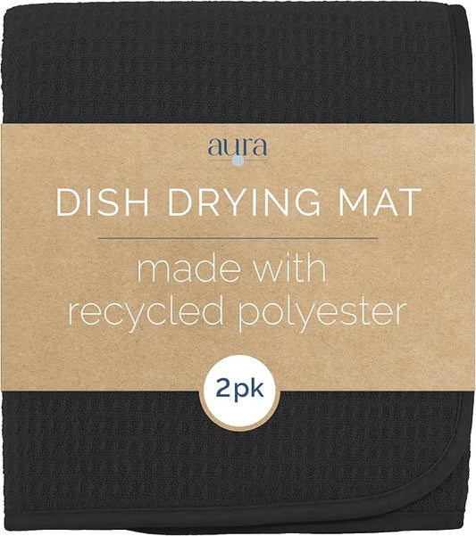 S&T INC. AURA Dish Drying Mat XL 2 Pack, 18” x 24”, Made from Recycled Materials, Absorbent Microfiber Kitchen Counter Mat, Dish Drying Pad for Dishes, Utensils, Pots and Pans, Extra Large, Black