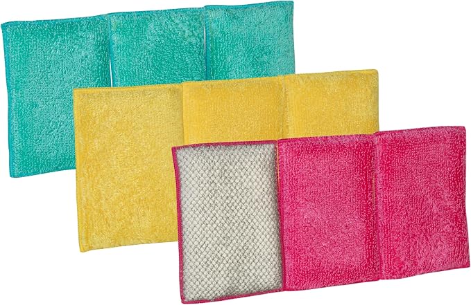 Smart Design Non Scratch Scrub Sponge with Bamboo Odorless Rayon Fiber - Set of 9 - Ultra Absorbent - Soft and Scrubber Side - Cleaning, Dishes, and Hard Stains - Vibrant - Yellow, Green, Pink