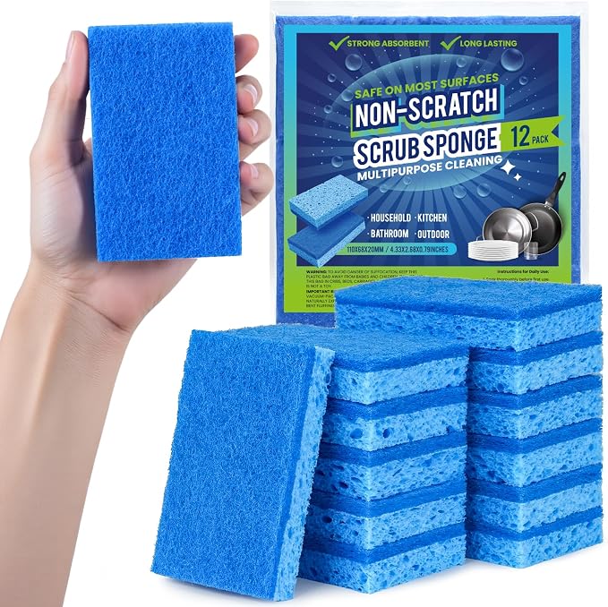 Metflavor Kitchen Sponges, 12 Count, Non-Scratch Scrub Sponge, Dual Sided Cleaning Sponges for Dishes, Kitchen, Bathroom