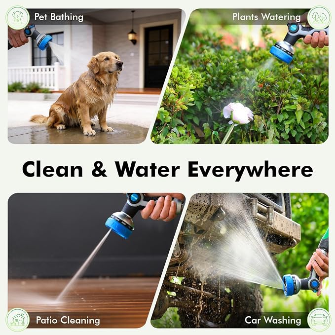 [2 Pack] RESTMO 10-in-1 Water Hose Nozzle, Garden Hose Sprayer for Outdoor | 10 Spray Patterns, Lightweight, Thumb Control for Flow Adjustment, Ideal for Watering Plants & Lawns, Cars & Pets, Blue