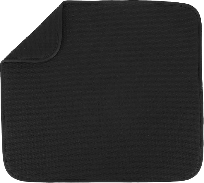 S&T INC. Dish Drying Mat, 16" x 18", Large, Diamond Texture, Black | Absorbent Microfiber, Kitchen Counter Mat for Dishes, Utensils, Pots and Pans, Machine Washable