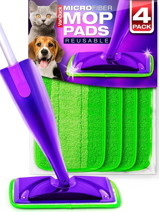 VanDuck Reusable Mop Pads for Swiffer WetJet Mops (4 Pack) | Washable wet mopping cloths, microfiber replacement refills, hardwood floor cleaning pads