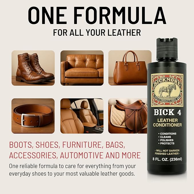 Bick 4 Leather Conditioner & Cleaner, Won't Darken Boots, Couch, Bags 32 oz | Made in USA, For Shoes, Furniture, Jackets, Auto Interiors, Apparel & Accessories