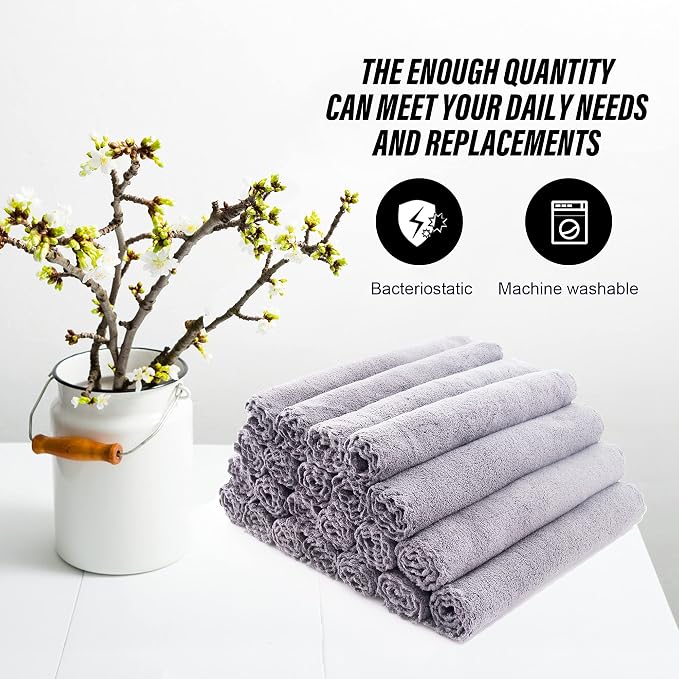 MOONQUEEN Ultra Soft Premium Washcloths Set - 12 x 12 inches - 24 Pack - Quick Drying - Highly Absorbent Coral Velvet Bathroom Wash Clothes - Use as Bath, Spa, Facial, Fingertip Towel (Light Grey)