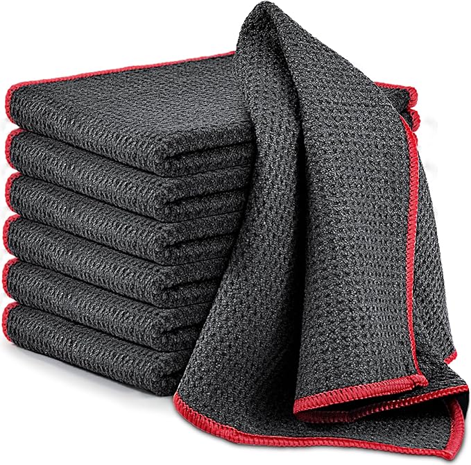 Airlab Glass Polishing Streak Free Miracle Cleaning Cloth, Grey-Red | Lint Free Microfiber Cleaning Rags for Glasses Kitchen Dish Mirrors Easy Clean, 12 x 12 Inches, Pack of 6