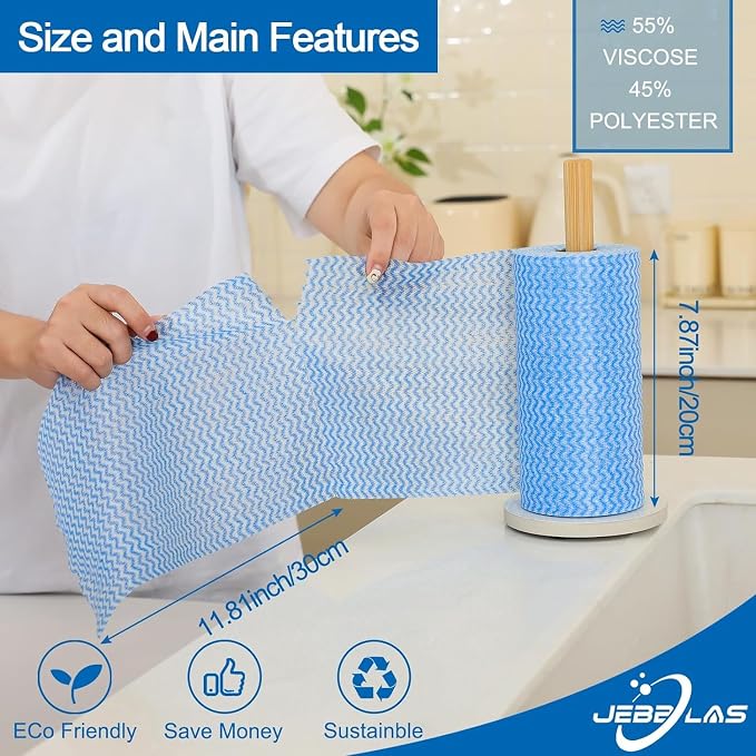 JEBBLAS Reusable Household & Kitchen Wipes, Disposable Cleaning Cloths, Wash Rags in 2 Rolls of 200 Sheets