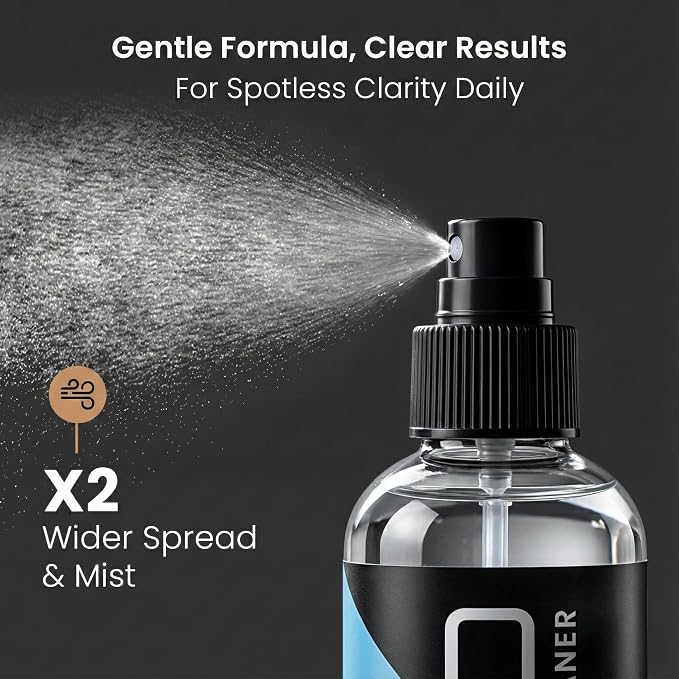 EVEO Glasses Cleaner Spray - Eyeglass Cleaner Lens Cleaner No Streaks Technology & Microfiber Cleaning Cloth - Glasses Cleaning Kit, Eye Glass Cleaners Spray - Screen & Eye Glasses Kit - 2 Pack