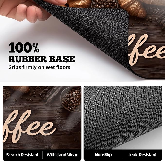 Dish Drying Mat Large Coffee Mat Absorbent Drying Mat for Kitchen Counter Coffee Bar Accessories 32"x 17", Coffee and Bread