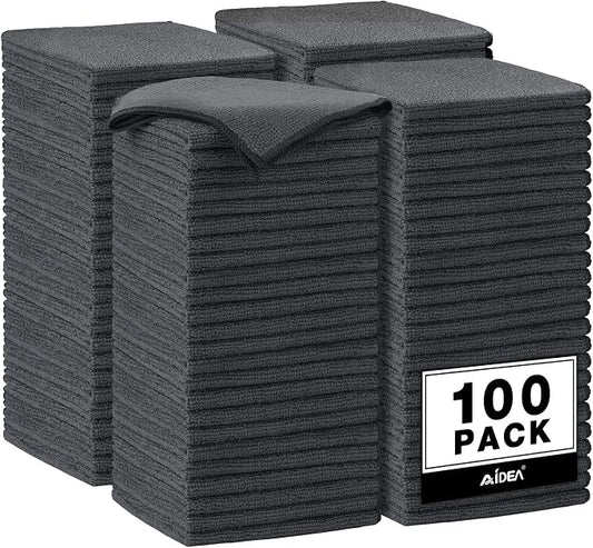 AIDEA Microfiber Cleaning Cloth Grey 100PK, Microfiber Towels for Cars, Premium Car Cloths, Dusting Cloth Lint Free Cleaning Rags for SUVs, House, Kitchen, Window, Workshops,11.5"×11.5"