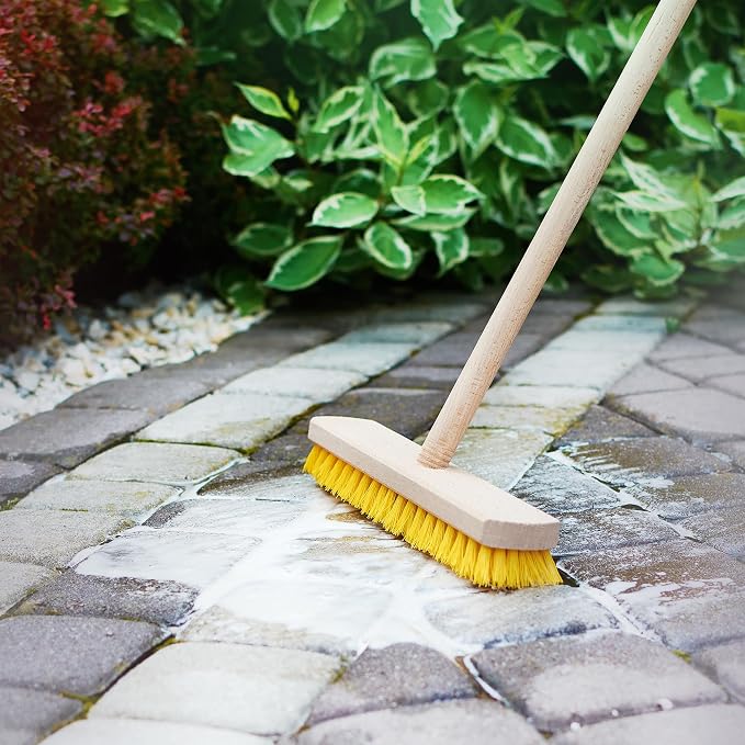 Deck Scrub Brush Head 11.81" - Deck Brush for Scrubbing Heavy Duty, Scrub Broom Head with Hard Nylon Bristles, Concrete Brush, Outdoor Stiff Bristle Brush for Cleaning Wooden Deck, Floor, Garage