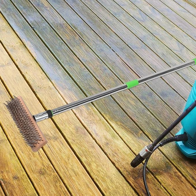 DOITOOL Long Handle Outdoor Moss Removal Stainless Steel Scrubber Brush with Hard Bristle for Efficient Cleaning of Pool Walls and Patio Floors Garden and Sidewalk Cleaning Tool