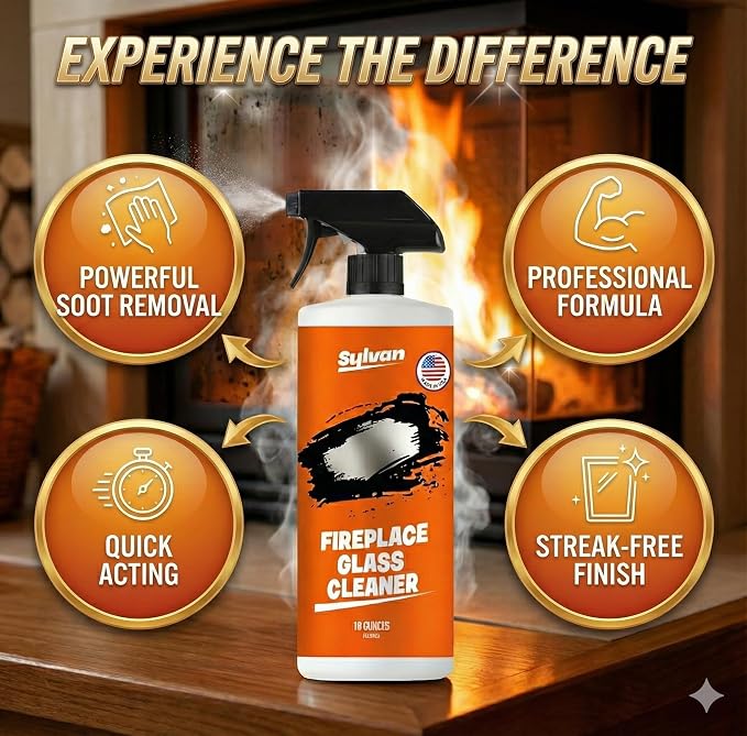 Fireplace Glass Cleaner 16 oz | Made in the USA | Removes Tough Stains | Heavy Duty Soot, Creosote & Smoke Stain Remover – Fast-Acting, Streak-Free Formula for Wood, Pellet & Coal Stoves