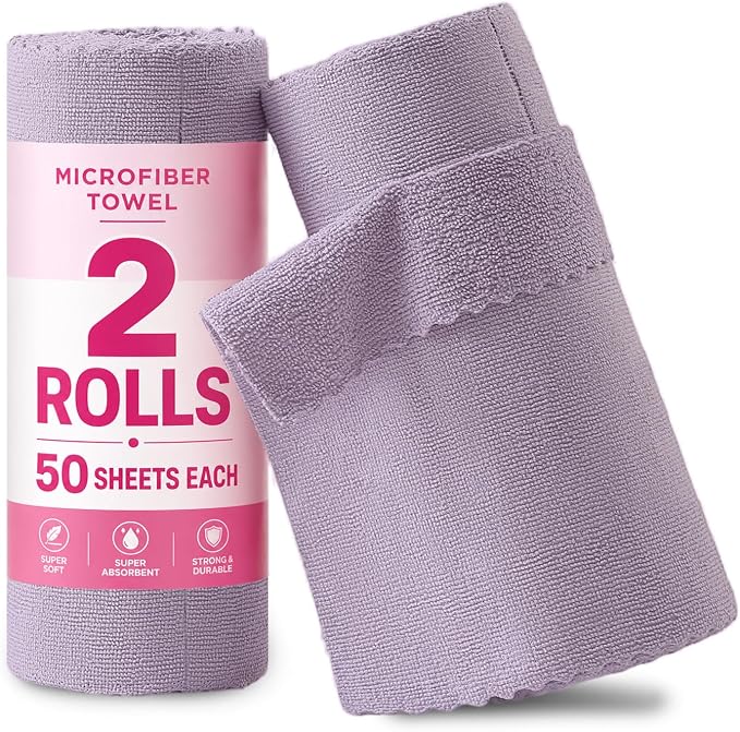 Jessy Home 2 Roll Reusable Paper Towels,100 Sheets Tear Away Microfiber Cleaning Cloth, Lint Free Cleaning Rags for Kitchen, Dishcloth,Household Cleaning Supplies