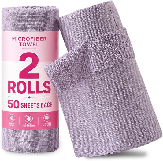 Jessy Home 2 Roll Reusable Paper Towels,100 Sheets Tear Away Microfiber Cleaning Cloth, Lint Free Cleaning Rags for Kitchen, Dishcloth,Household Cleaning Supplies
