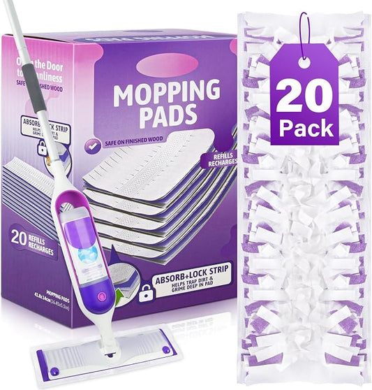 Mop Pad Refills for Swiffer PowerMop: 20 Pcs Disposable Pads | Wet Dry Use, 10-Layer Design, for 13" - 15" spray mops, Tile Hardwood Multi-Surface Floor Cleaning