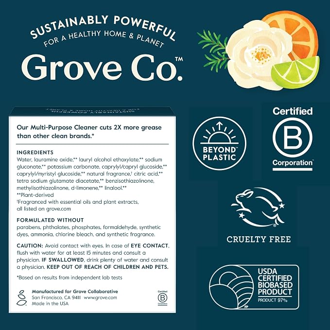 Grove Co. Multi-Purpose Cleaner Refills, 6 x 1fl oz, Variety Pack | 6 refills; Plant-based; No plastic waste; Ammonia & chlorine free; No Harsh Chemicals
