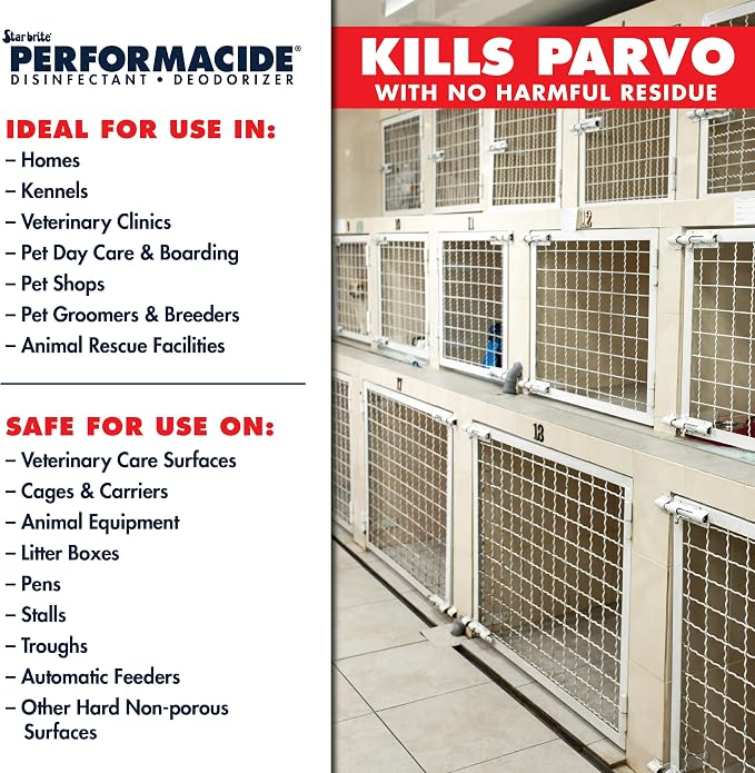 PERFORMACIDE No-Rinse Disinfectant / Deodorizer for Pet Surfaces | Kills Parvovirus, Ringworm, Feline Calicivirus, Avian Influenza (Bird Flu) Eco Friendly, Naturally Dissipates, Refillable, 32 OZ Kit