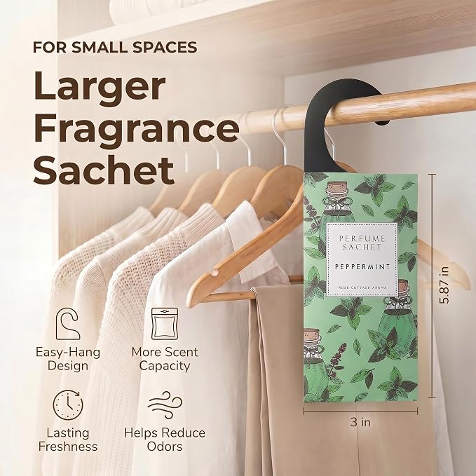 Large 12 Packs Peppermint Hanging Scented Sachets Long-Lasting Closet Deodorizer Air Freshener Fabric Refresher Odor Eliminator for Drawer Home Fragrance Gift Set