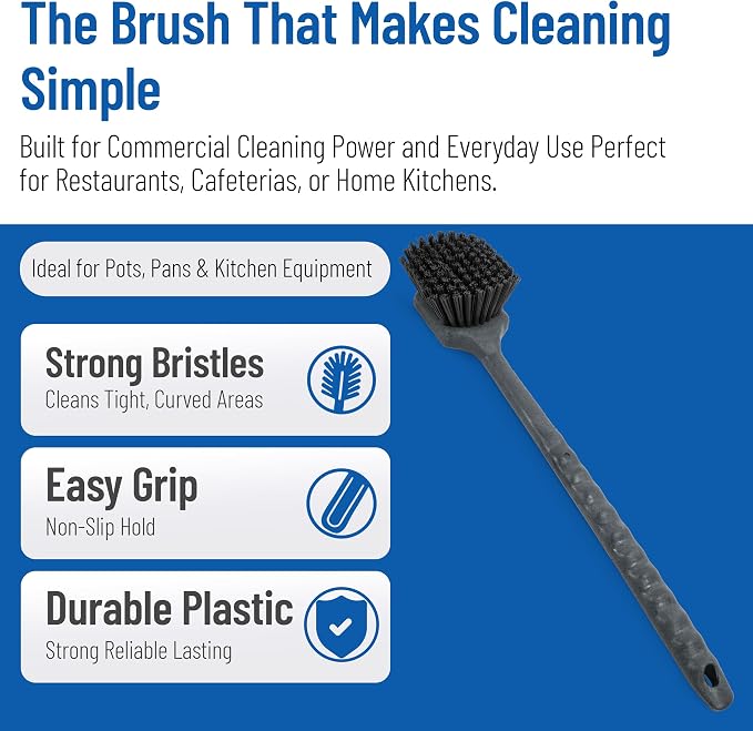 SPARTA 20" Floater Scrub Brush with Long Handle, Oil-Resistant Polyester Bristles, Multiple Trim Angles, Foam-Injected Polymer Block, Commercial Cleaning Tool, Black