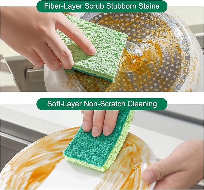 JOYMOOP Clean Sponges,Dual-Sided Non-Scratch Soft Scrub Dish Sponge, Safe for Non-Stick Cookware, Kitchen and Household Cleaning, Pack of 6 Scrubbing Sponges