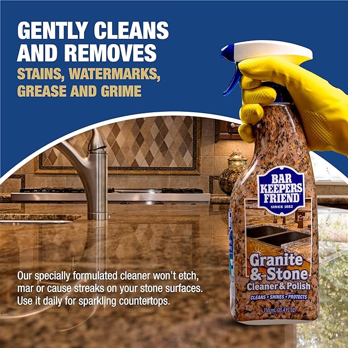 Bar Keepers Friend Granite & Stone Cleaner & Polish (25.4 oz) Granite Cleaner for Use on Natural, Manufactured & Polished Stone, Quartz, Silestone, Soapstone, Marble - Countertop Cleaner & Polish (2)