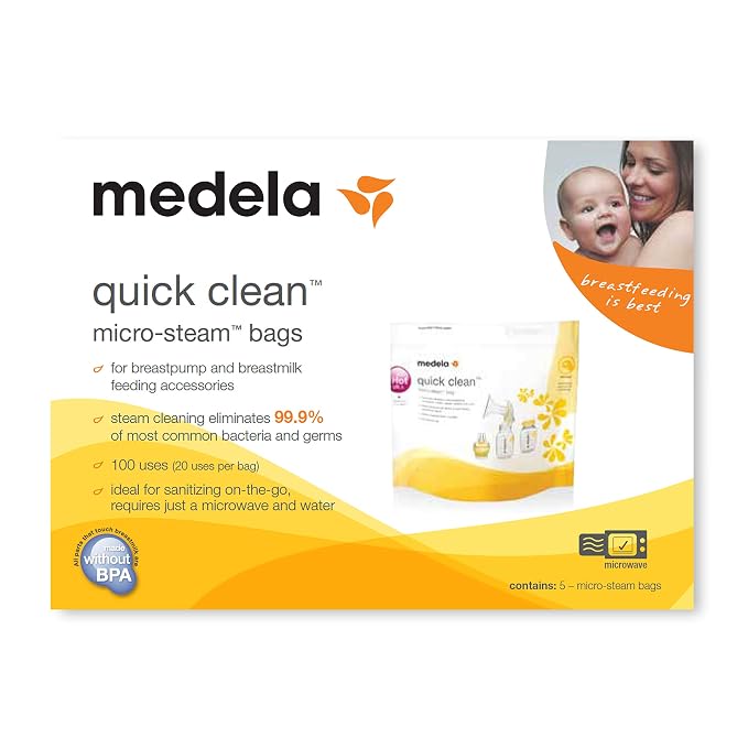 Medela Quick Clean Micro-Steam Bags for Bottles and Breast Pump Parts, 5 Count, (Pack of 2)