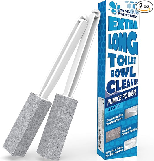 2 Pack Pumice Stone for Toilet Cleaning, Extra Long Handle for Removing Bowl Ring, Pool, Bathroom, Toilet Brush