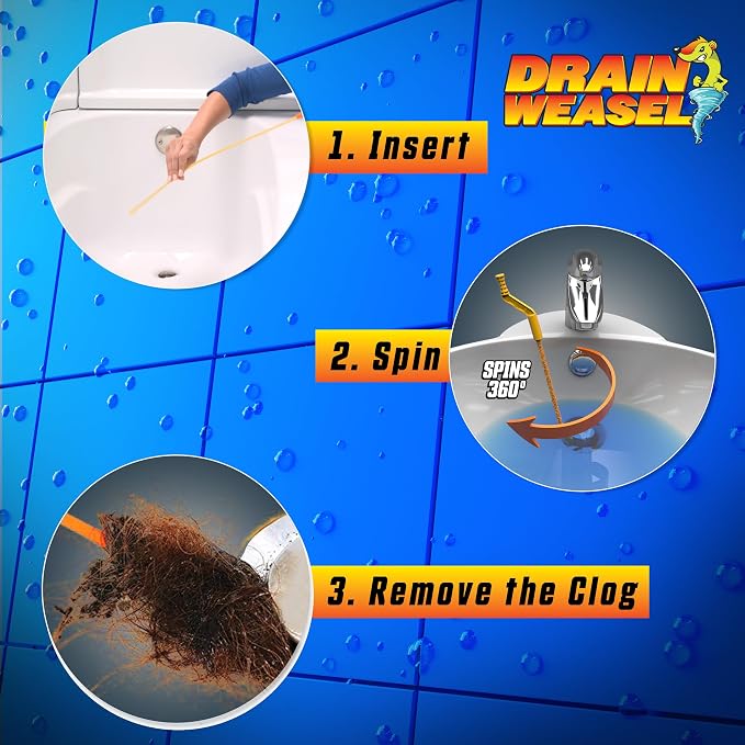 FlexiSnake Drain Weasel Sink Snake Hair Clog Remover Tool Kit | Sink, Pipe, Bathroom, Bathtub Drain Cleaner, 18-inch Long, Flexible, 1 Wand and Removable Handle, Made in The USA