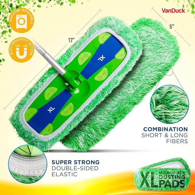 VanDuck XL Dust Mop Pads Compatible with Swiffer XL (4 Pack) - Extra Large Dry Pads Refills - Microfiber Covers Reusable Mop Heads (Handle is Not Included)