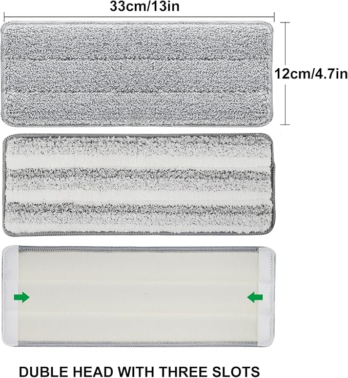Flat Mop Pads, 5 Pack 13" X 4.9" Flat Mop Microfiber Mop Head/Refill/Pad, Washable Squeeze Cleaning Mop Pads Replacement Heads - White and Grey… | White and Grey Stripe Pads for Wet & Dry Cleaning, Compatible with Microfiber Flat Mop Heads, Machine Was...