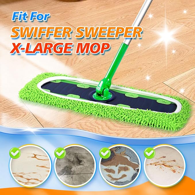 4 Pack Reusable Microfiber Mop Pads Compatible with Swiffer XL Mop | XL Dry Sweeping Cloths & XL Wet Pads Refills for Swiffer, X-Large Heavy Duty Mop Pads for Floor Mopping and Sweeping (No Mop)