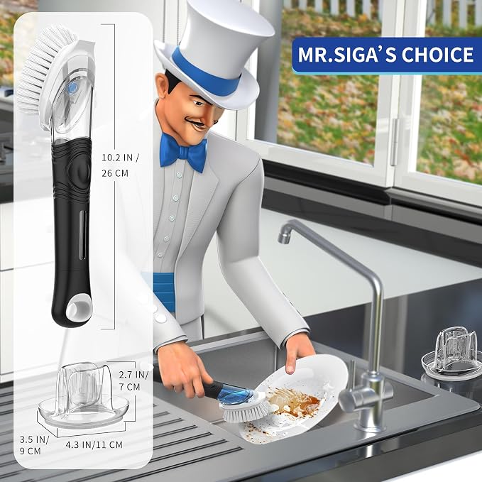 MR.SIGA Soap Dispensing Dish Brush Refills, 4 Pack