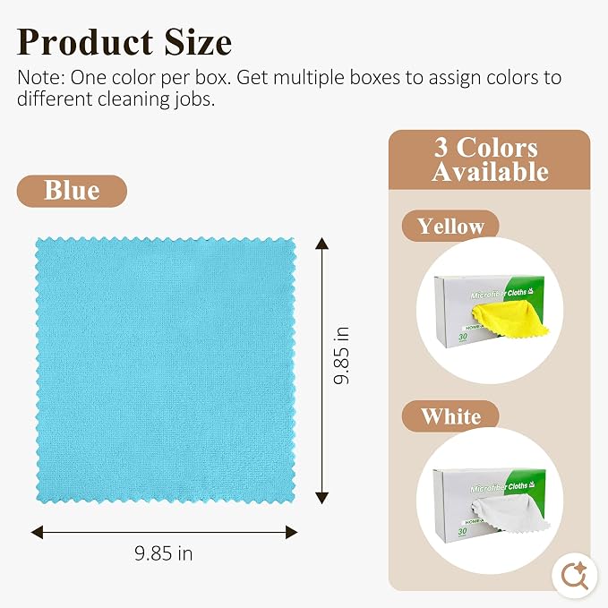 30 Pack Microfiber Cleaning Cloths, Dish Towels for Kitchen, Cleaning Rags for Car, Window, Bathroom, Household, Ultra Absorbent Cleaning Supplies Lint Free Streak Free, Reusable & Washable (Blue)